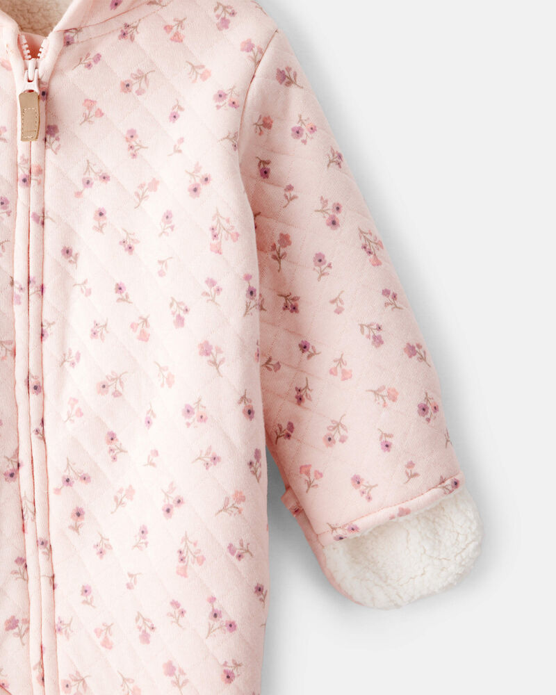 Baby Girl Floral Long-Sleeve Hooded Jumpsuit - Pink, image 2 of 4 slides