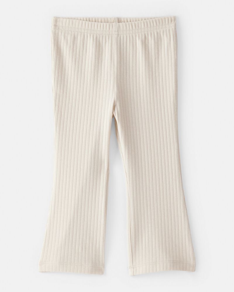 Baby Girl Rib Pull-On Stretch Flare Leggings - Cream, image 1 of 4 slides