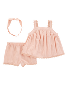 Bébé fille - Ensemble 3 pièces à bordures en dentelle, image 1 sur 4 diapositives
