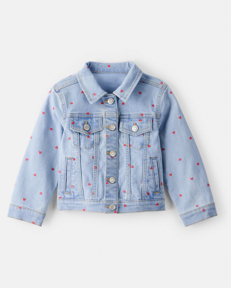 Toddler Girl Heart Denim Jacket - Light Wash, image 1 of 3 slides