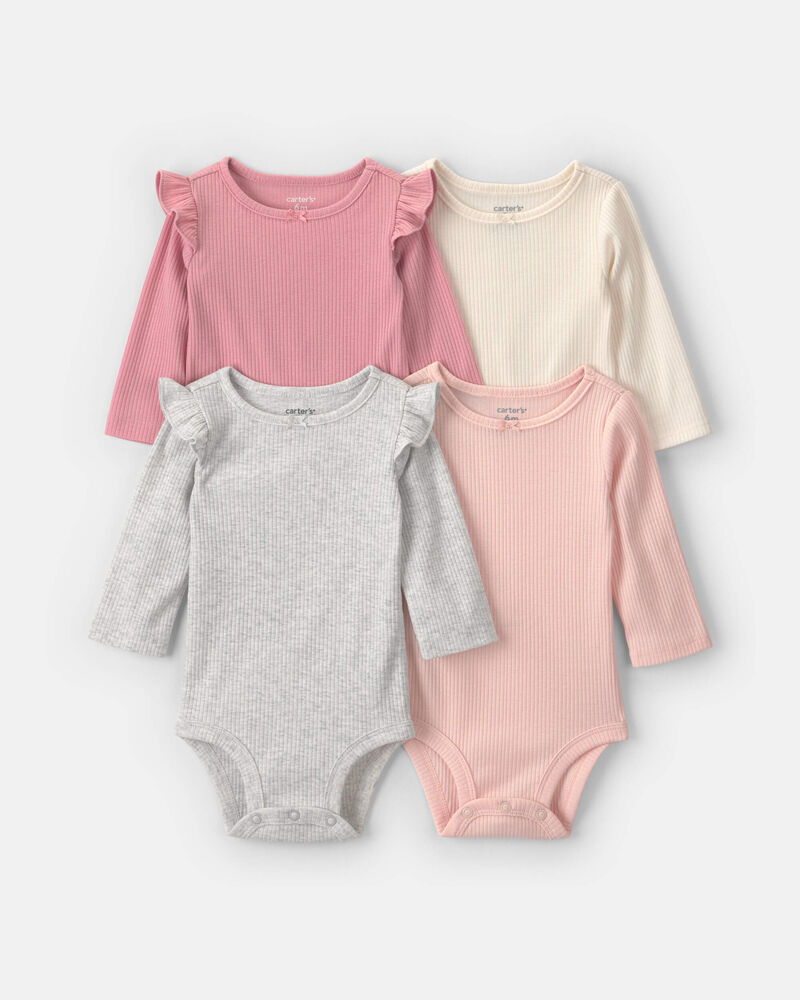 Baby Girl 4-Pack Ribbed Ruffle Long-Sleeve Multipack Bodysuits, image 1 of 6 slides