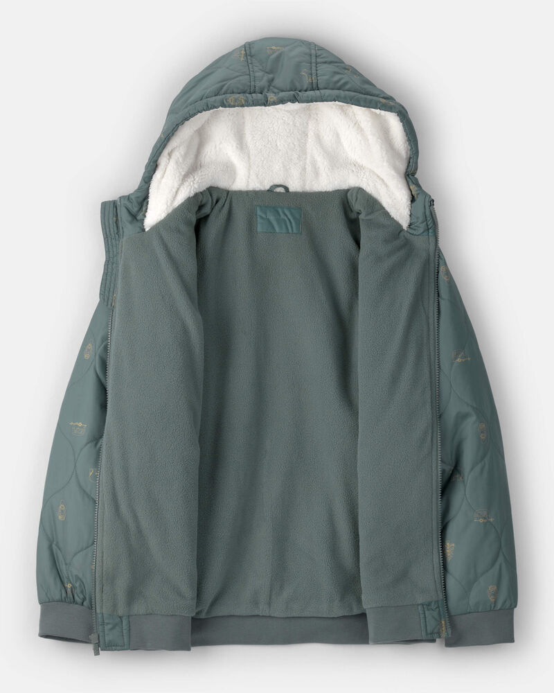 Toddler Boy Quilted Bomber Jacket - Green, image 2 of 3 slides