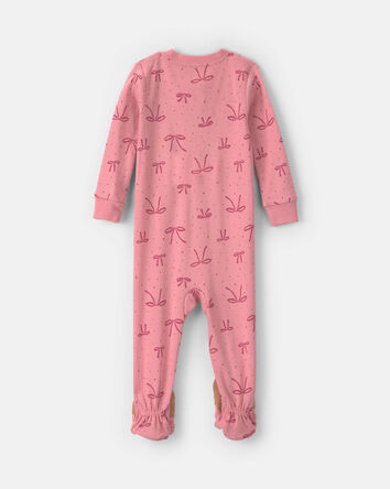 Baby Girl 1-Piece Bows 2-Way Zip 100% Cotton Snug Fit Pyjama - Pink, 