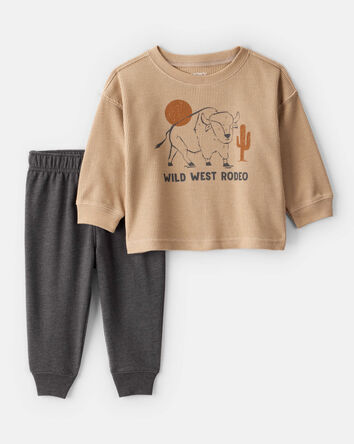 Baby Boy Western Long-Sleeve Tee & Pant Set - Brown, 
