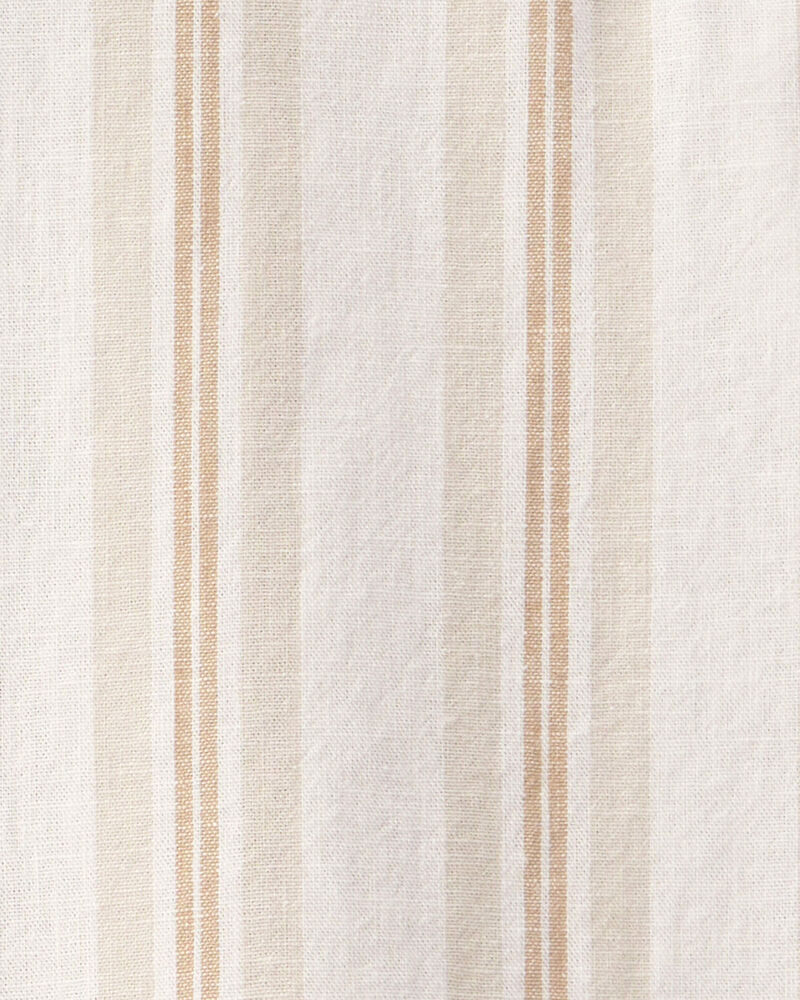 Boys Linen Striped Short-Sleeve Button-Down Shirt - Tan/Ivory, image 2 of 3 slides