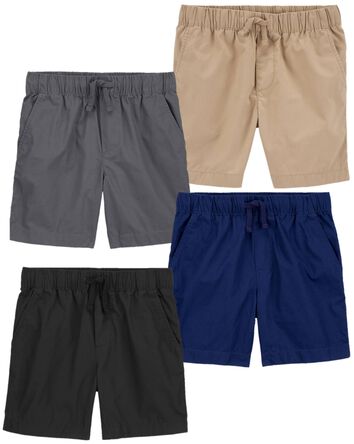 Kid 4-Pack Pull-On Poplin Shorts, 