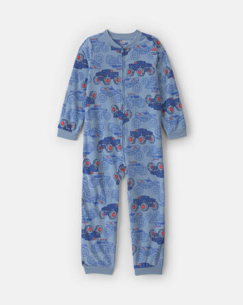 Boys Monster Truck Fleece Loose Fit 1-Piece Pyjama - Blue, 