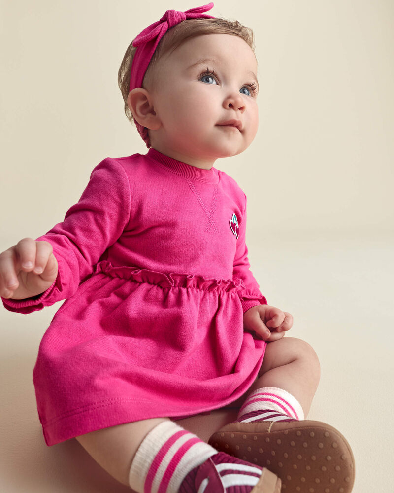 Baby Girl 3-Piece Cherry French Terry Long-Sleeve Dress Set - Pink, image 4 of 7 slides