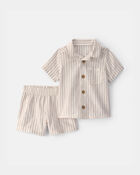 B&eacute;b&eacute; gar&ccedil;on - Ensemble 2 pi&egrave;ces haut et short &agrave; rayures - Beige, image 1 sur 2 diapositives
