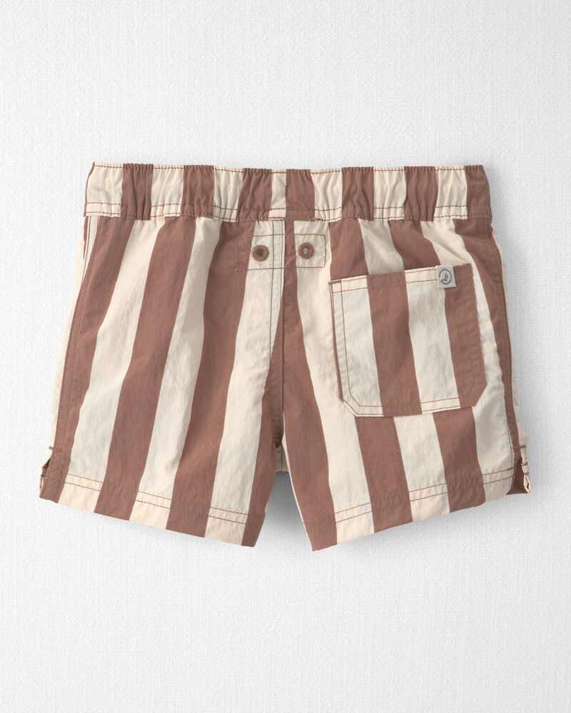 Toddler Boy Recycled Swim Trunks in Brown Stripes, image 4 of 7 slides