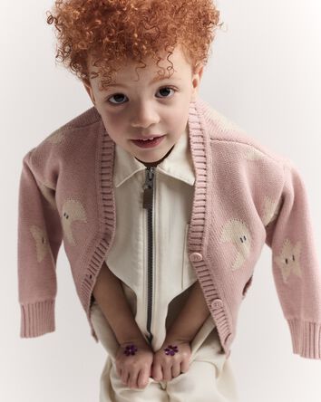 Toddler Girl Star & Moon Pocket Cardigan - Light Pink, 