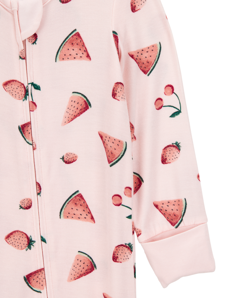 Baby Girl Watermelon 2-Way Zip PurelySoft Footless Sleeper, image 3 of 7 slides