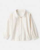 Toddler Girl Cotton Long-Sleeve Button-Down - White, image 1 of 4 slides