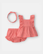 Baby Girl 3-Piece Gingham Top & Short Set - Pink, image 1 of 3 slides