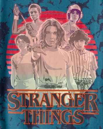 Jeune - T-shirt &agrave; manches courtes teint sur n&oelig;ud Stranger Things - Noir, 