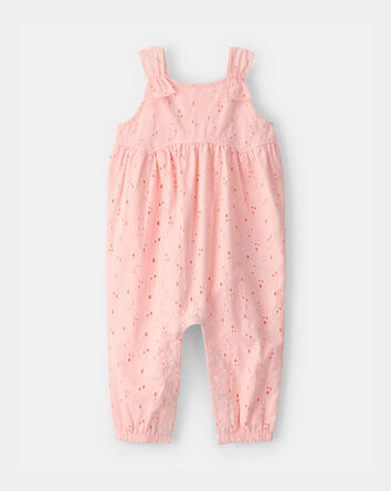 Baby Girl Eyelet Sleeveless Jumpsuit - Pink, 