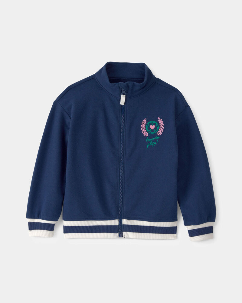 Tout-petit fille - Blouson style universitaire en jersey bouclette avec fermeture &agrave; glissi&egrave;re &ndash; Bleu, image 1 sur 3 diapositives
