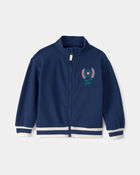 Tout-petit fille - Blouson style universitaire en jersey bouclette avec fermeture &agrave; glissi&egrave;re &ndash; Bleu, image 1 sur 3 diapositives