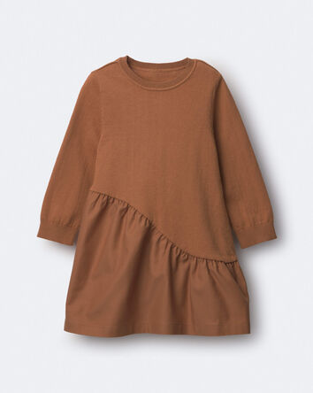 Toddler Girl Ribbed Long-Sleeve Asymmetrical Dress - Brown , 