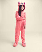 Girls 1-Piece Monster Halloween Fleece Pyjama Costume - Coral, image 3 of 4 slides