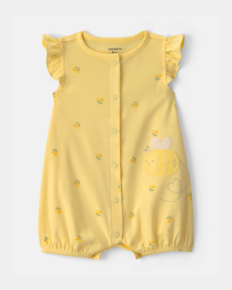 Baby Girl Bee Romper - Yellow, image 1 of 3 slides