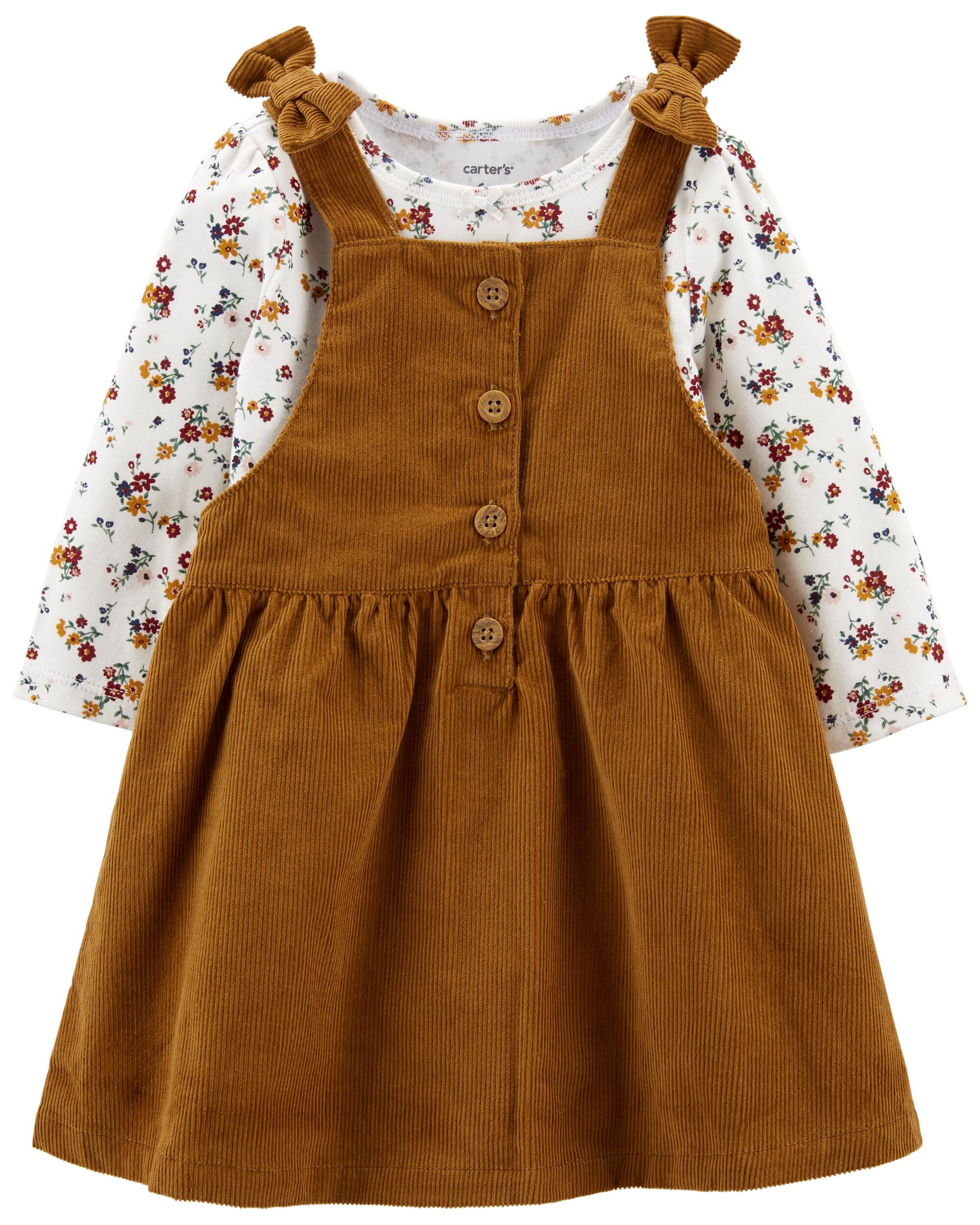 2 Piece Floral Bodysuit Corduroy Jumper Set