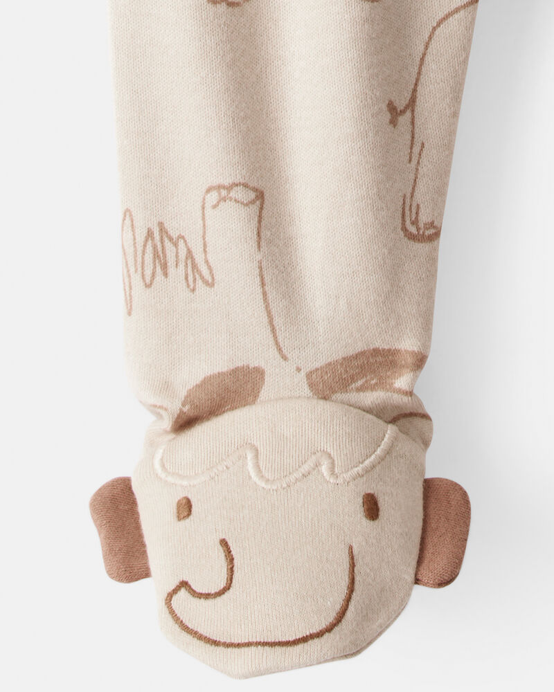 Baby Boy Mammoth Print 100% Cotton Long-Sleeve Snug Fit Sleeper - Beige, image 3 of 5 slides