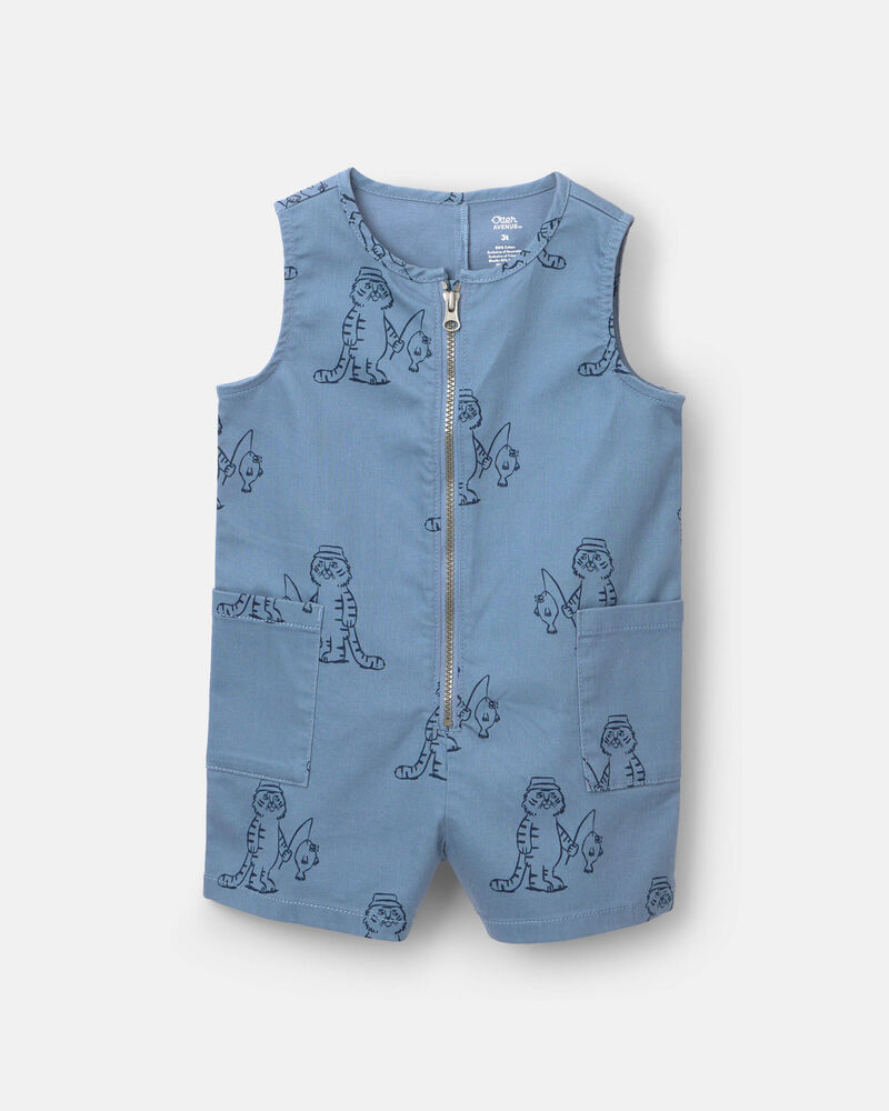 Toddler Romper with Otter Pockets in Fishing Tiger Print - Slate, image 2 of 6 slides
