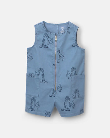 Toddler Romper with Otter Pockets in Fishing Tiger Print - Slate, 