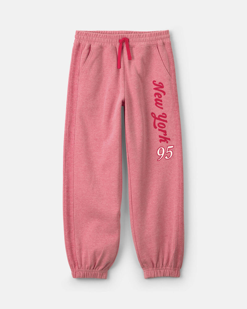 Girls 'New York' French Terry Joggers - Pink/Red, image 1 of 6 slides