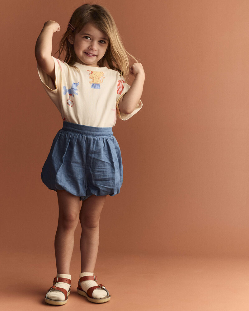 Toddler Girl Bubble Short in Chambray - Blue, image 3 of 7 slides