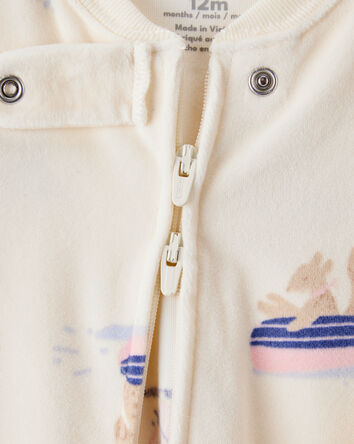 Baby Girl Snow Animals DreamPlush Snug Fit Long-Sleeve 2-Way Zip 1-Piece Pyjamas - White, 