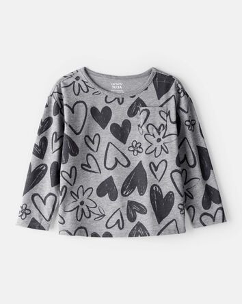 Tout-petit fille - Haut à manches longues avec imprimé de coeurs - Gris, 
