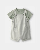 Baby Boy 2-Piece Striped Top & Shortall Set - Green, image 1 of 6 slides