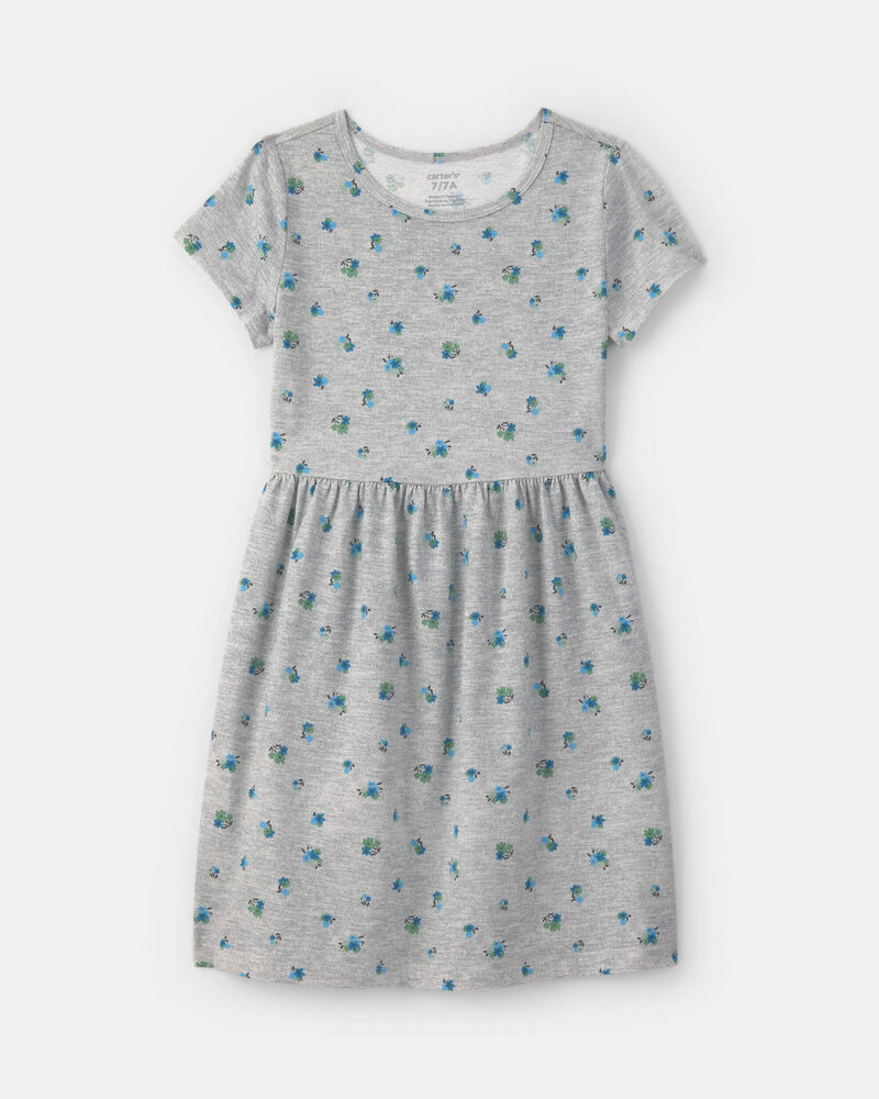 Girls Floral Short-Sleeve Dress - Grey, image 1 of 4 slides