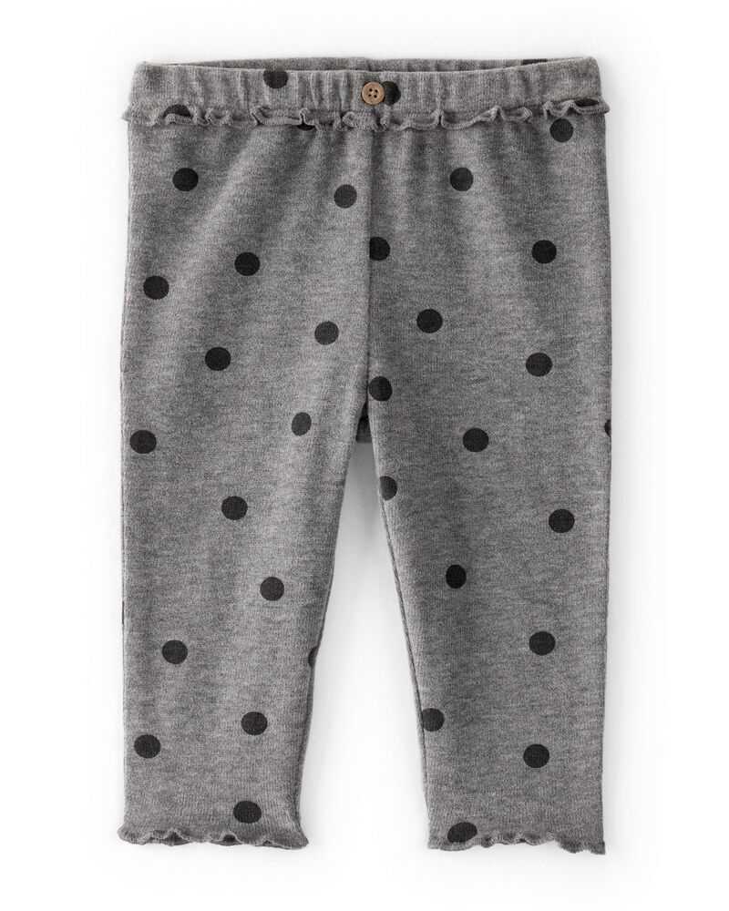 Baby Girl Flutter-Waist Polka Dot Pants - Grey, image 1 of 4 slides
