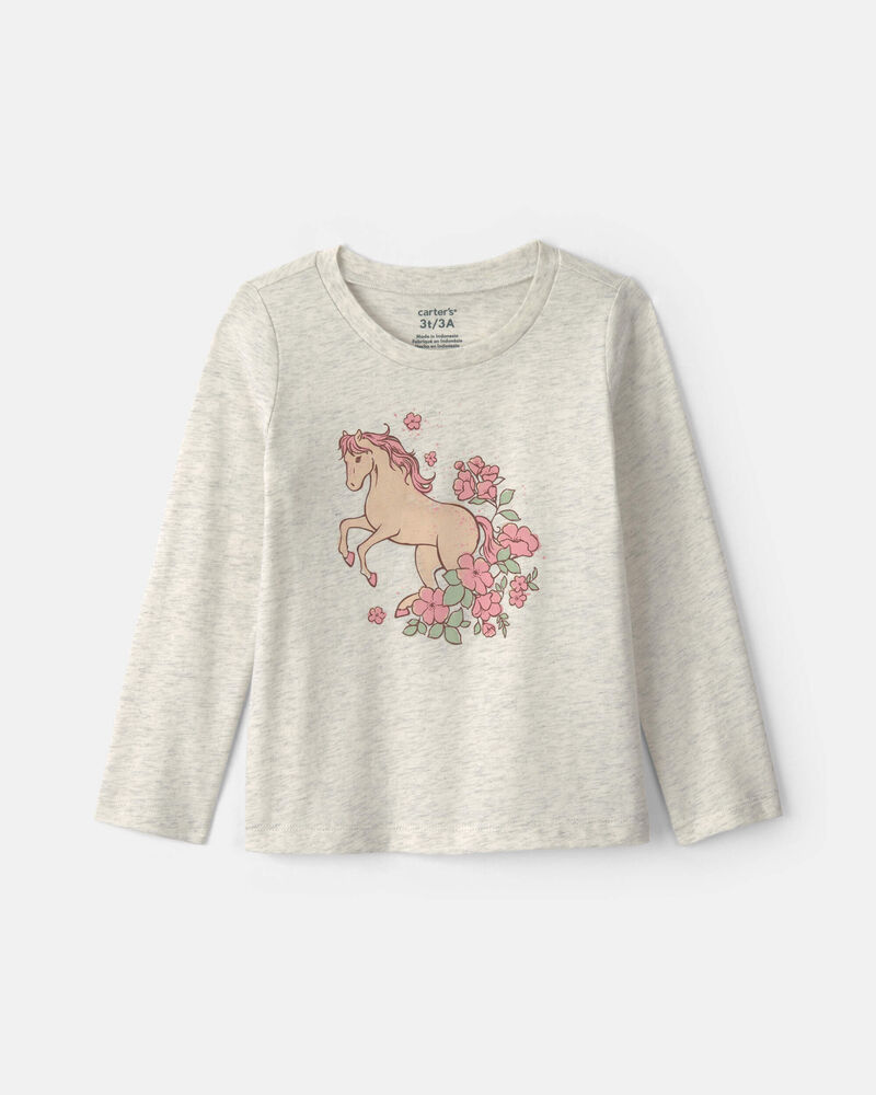 Toute-petit fille - T-shirt manches longues &agrave; motif cheval &ndash; Gris, image 1 sur 2 diapositives
