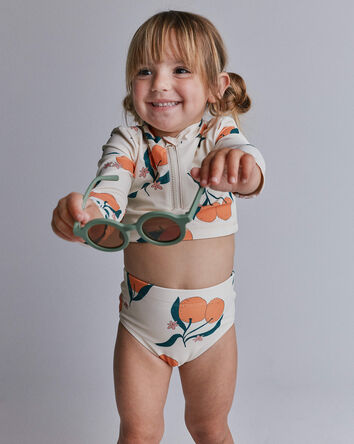 Tout-petit fille - Maillot dermoprotecteur &agrave; manches longues et demi-fermeture &agrave; glissi&egrave;re, imprim&eacute; verger de cl&eacute;mentines - Cr&egrave;me, 