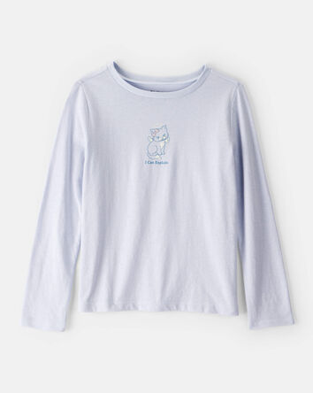 Filles - T-shirt &agrave; imprim&eacute; &agrave; manches longues &agrave; motif chat - Bleu, 