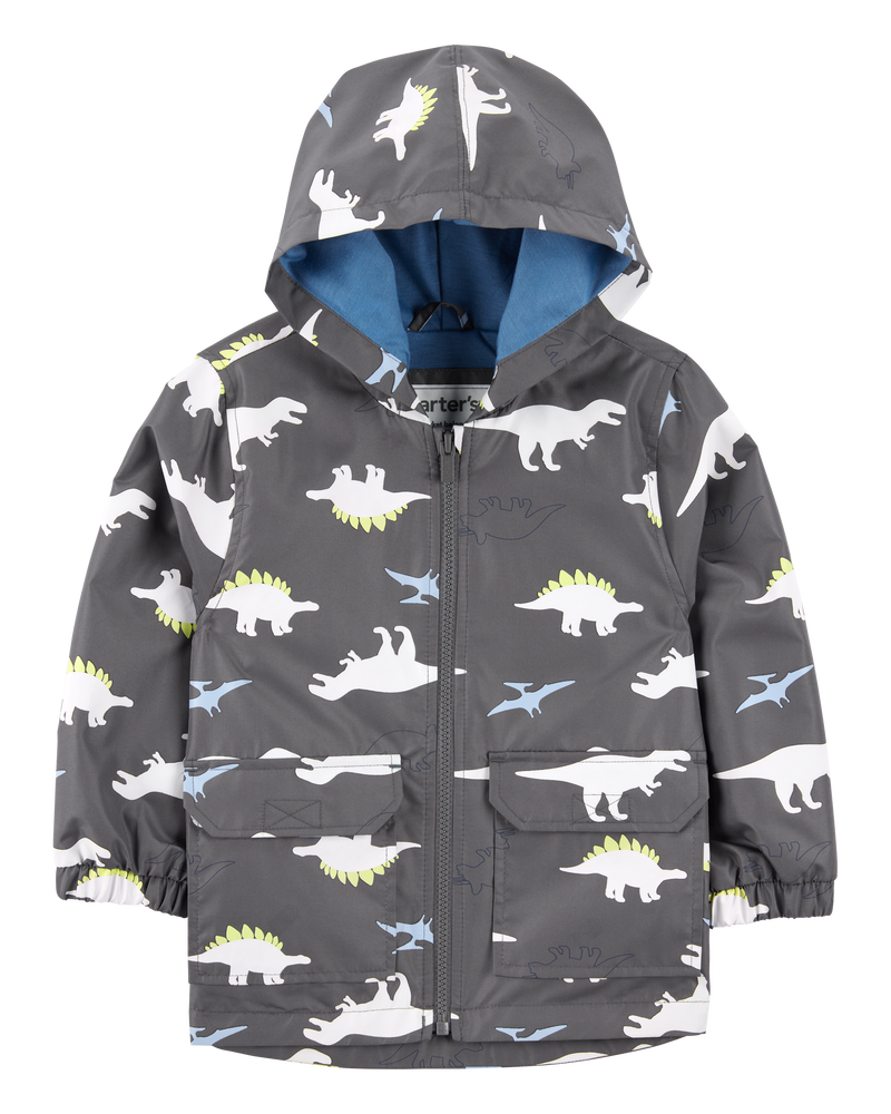 Toddler Dinosaur Colour Changing Rain Jacket - Grey, image 1 of 6 slides