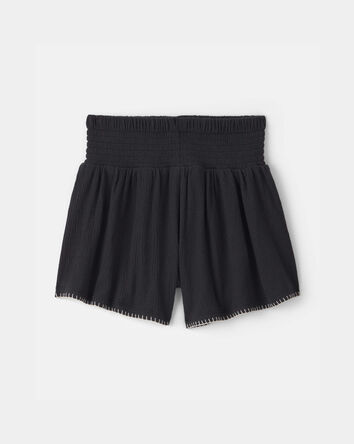 Girls Smocked Crinkle Shorts - Black, 