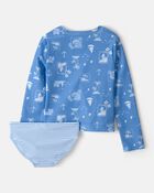 Girls 2-Piece Sailboat Long-Sleeve Rashguard Swimsuit Set - Blue, image 2 of 4 slides