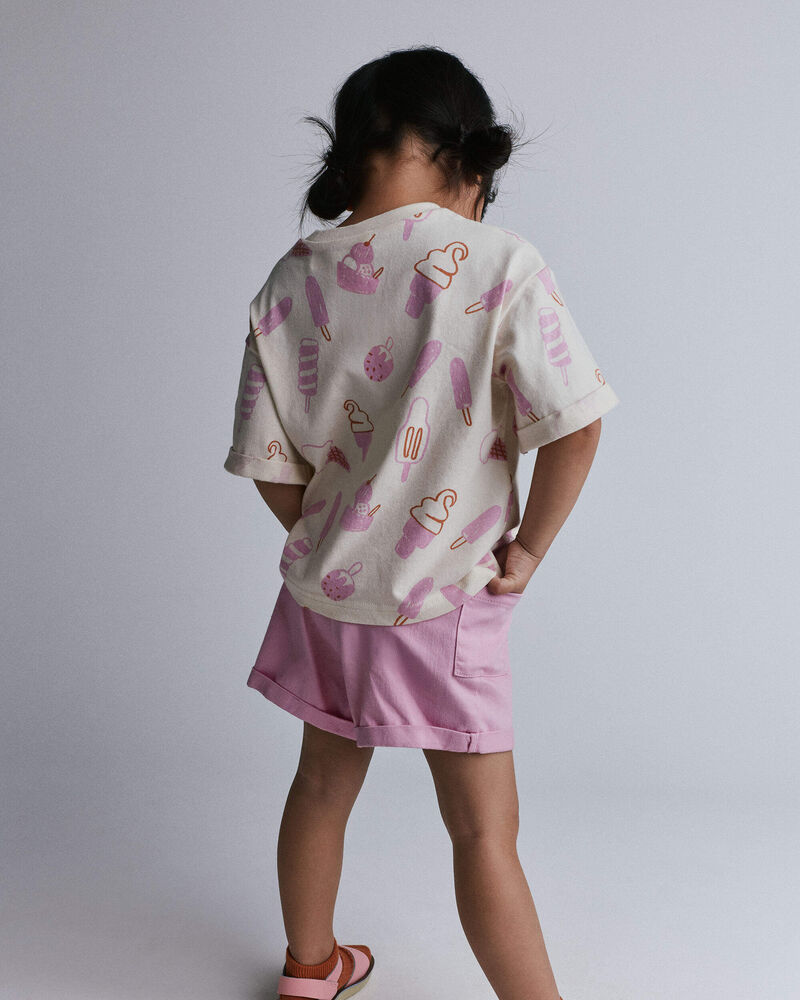 Toddler Girl Rolled Cuff Tee in Ice Cream Print - Cream, image 4 of 5 slides