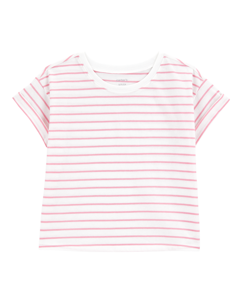 Kid Striped Short-Sleeve Fashion Top - Pink, image 1 of 3 slides