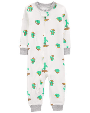 Pyjama 1 pièce sans pieds en coton ajusté à motif de cactus, 