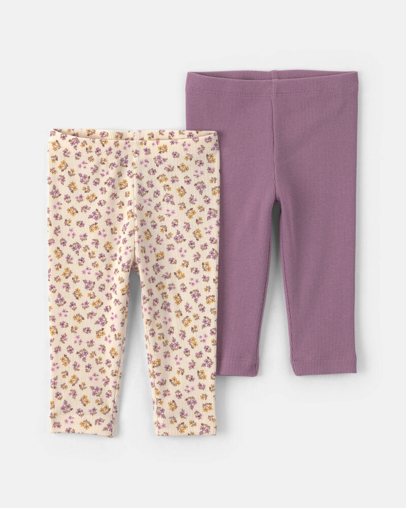 Baby Girl 2-Pack Floral Pull-On Pants - Purple, image 1 of 5 slides