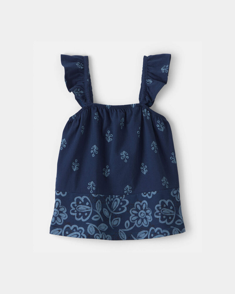 Tout-petit fille - D&eacute;bardeur &agrave; &eacute;paules volant&eacute;es &agrave; motif floral - Bleu marine, image 1 sur 2 diapositives