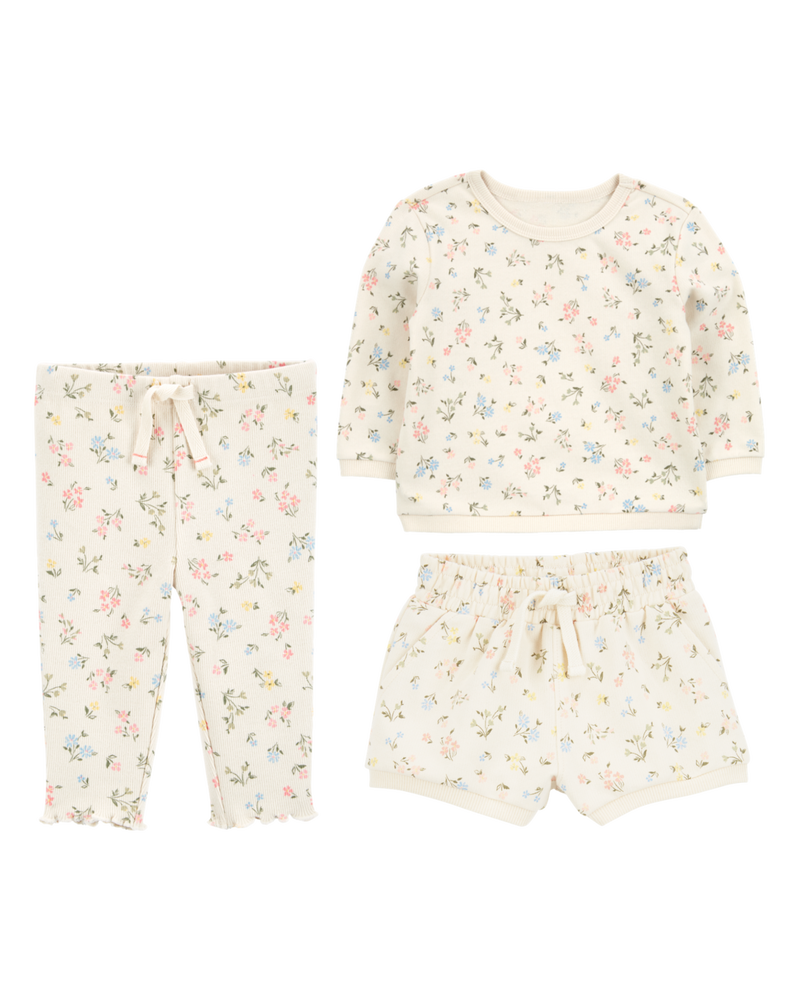 Baby 3-Piece Floral French Terry Mix-and-Match Outfit Set - Ivory, image 1 of 9 slides