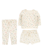 Baby 3-Piece Floral French Terry Mix-and-Match Outfit Set - Ivory, image 1 of 9 slides