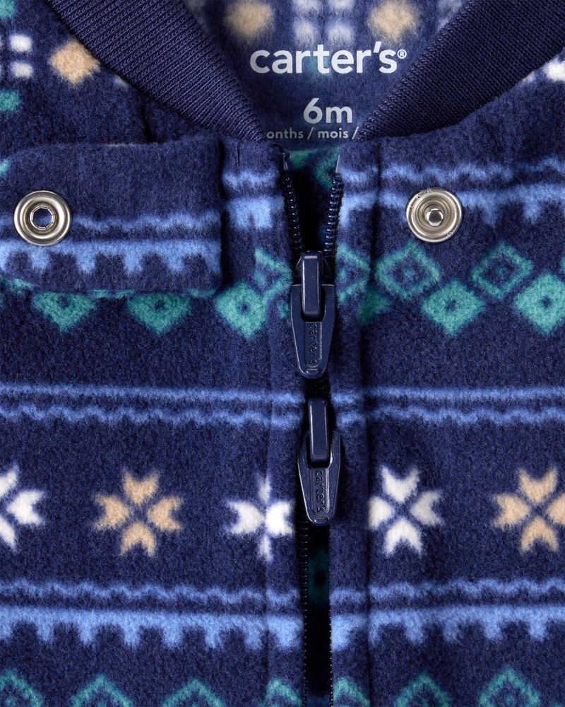 Baby Boy Fair Isle Fleece Long-Sleeve Loose Fit Sleeper, image 2 of 4 slides
